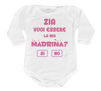 Fupies Body neonata Personalizzabile con Nome Zia Vuoi Essere la mia Madrina? 18 mesi Manica lunga