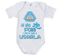 Fupies Body neonato attenzione ho una zia folle e non ho paura di usarla 1 mese Manica corta