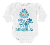 Fupies Body neonato attenzione ho una zia folle e non ho paura di usarla 3 mesi Manica lunga