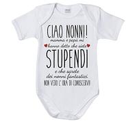 Fupies Body neonato ciao nonni mamma e papà mi hanno detto che siete stupendi non vedo l'ora di conoscervi grafica neutra, 3 Mesi, Manica corta