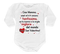 Fupies | Body Neonato Mamma | Ciao Mamma Papà e Io ti Amiamo Tantissimo | 100% Cotone Certificato | Idea Regalo San Valentino per Mamma | Body Personalizzato | Regalo per la Mamma | 0-36 mesi