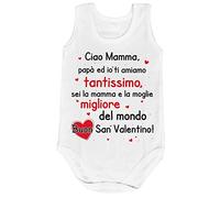 Fupies | Body Neonato Mamma | Ciao Mamma Papà e Io ti Amiamo Tantissimo | 100% Cotone Certificato | Idea Regalo San Valentino per Mamma | Body Personalizzato | Regalo per la Mamma | 0-36 mesi