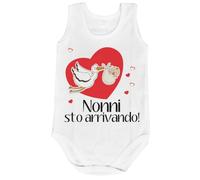 Fupies Body neonato nonni sto arrivando con cicogna e cuoricini grafica neutra, 18 Mesi, Giromanica