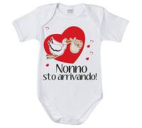 Fupies Body neonato nonno sto arrivando con cicogna e cuoricini grafica neutra, 3 Mesi, Giromanica