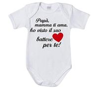 Fupies Body neonato papà mamma ti ama ho visto il suo cuore battere per te, 3 Mesi, Manica corta