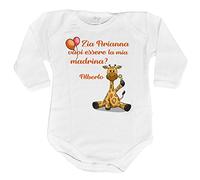 Fupies Body neonato personalizzato con nome e giraffa vuoi essere la mia madrina? grafica neutra 6 mesi Manica lunga