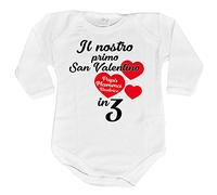 Fupies Body neonato personalizzato con nomi il mio primo san valentino in 3 grafica neutra, 6 Mesi, Manica lunga