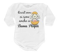 Fupies Body neonato quest'anno ci sono anch'io buona pasqua 9 mesi Manica lunga