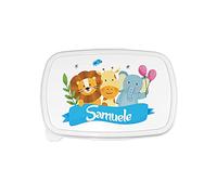 Fupies Porta Pranzo Personalizzato per Bambini, Animali Zoo, Azzurro/Rosa, Polimero, 1.2 Litri, BPA Free, Lavabile in Lavastoviglie, 18x12x6 cm (Azzurro, Animali Zoo)