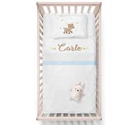 Fupies Set lenzuola culla o carrozzina per maschietto personalizzato con nome baby cerbiatto, Azzurro, Lettino - culla 120x180 cm