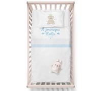 Fupies Set lenzuola culla o carrozzina per maschietto personalizzato con nome e orsetto il principe, Azzurro, Lettino - culla 120x180 cm