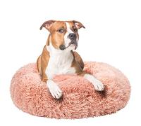 Fur & Bone Cuccia rotonda in peluche per cani e gatti, soffice, autoriscaldante, lavabile, con fondo antiscivolo e impermeabile, letto calmante a ciambella per cani, 60 cm, rosa