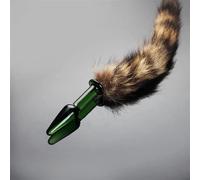 Fur Fox Tail Glass Anal Plug Sex Toy For Woman Furry Fetish Anal Plug Dog Tails Slave Cosplay Submission Cat Beads Sex Shop(S green)