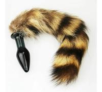 Fur Fox Tail Glass Anal Plug Sex Toy For Woman Furry Fetish Anal Plug Dog Tails Slave Cosplay Submission Cat Beads Sex Shop(M black)