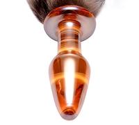 Fur Fox Tail Glass Anal Plug Sex Toy For Woman Furry Fetish Anal Plug Dog Tails Slave Cosplay Submission Cat Beads Sex Shop(M gold)