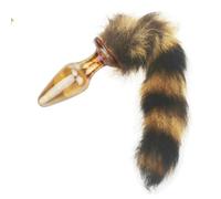 Fur Fox Tail Glass Anal Plug Sex Toy For Woman Furry Fetish Anal Plug Dog Tails Slave Cosplay Submission Cat Beads Sex Shop(L gold)