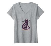 Fur Fur Real Friends - Zampa di Gatto, per Amanti degli Animali Domestici Maglietta con Collo a V, Donna, Grigio Melange, XXL