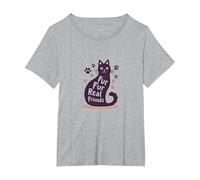 Fur Fur Real Friends - Zampa di Gatto, per Amanti degli Animali Domestici Maglietta, Donna Plus-Size, Grigio Melange, 3X