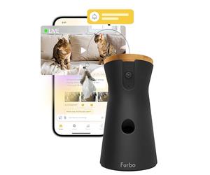 Furbo Videocamera 360° per Gatti con Pacchetto Sicurezza Casa [PREMIUM CON ABBONAMENTO RICHIESTO] Con App, Vista Rotante a 360°, Visione Notturna a Colori, Tracciamento Automatico, Lancio Croccantini