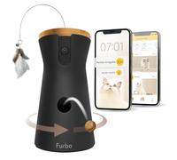 Furbo Videocamera 360° per Gatti [Pacchetto di Sicurezza Premium - Abbonamento richiesto] Videocamera intelligente progettata per i gatti con giocattolo di piume, rilevamento di vomito e miagoli