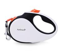 FurDreams - Guinzaglio retrattile per cani, resistente, estensibile (5 m), manico antiscivolo con blocco di controllo, nastro in nylon resistente e senza grovigli (bianco/arancione, medio)