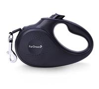 FurDreams - Guinzaglio retrattile per cani, resistente, estensibile (5 m), manico antiscivolo con blocco di controllo, nastro in nylon resistente e senza grovigli (nero, piccolo)
