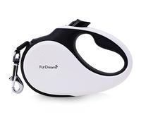 FurDreams - Guinzaglio retrattile per cani, resistente, estensibile (5 metri) | Manico antiscivolo con blocco di controllo | Nastro in nylon resistente e gancio per collare (bianco, piccolo)