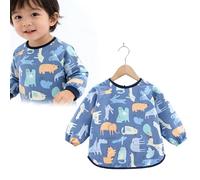 Furforstk grembiule pittura bambini 2-8 anni grembiule bambino asilo Impermeabile grembiuli cucina bambini Con tasche con maniche lunghe per la pittura di cucina della scuola d'arte (Fumetto blu)