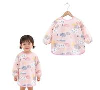 Furforstk grembiule pittura bambini 2-8 anni grembiule bambino asilo Impermeabile grembiuli cucina bambini Con tasche con maniche lunghe per la pittura di cucina della scuola d'arte (Nuvole rosa)
