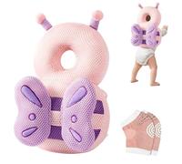 Furforstk protezione testa bambino con ginocchiere caschetto primi passi Traspirante casco neonato primi passi per gattonare e camminare, Regolabile (Farfalla) Il bambino non resiste