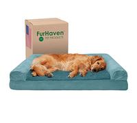 FurHaven - Cuccia in Gel rinfrescante, per Cani di Taglia Grande, con Cuscini Rimovibili e Copertura Lavabile, per Cani Fino a 43 kg, Divano in Peluche e Pelle Scamosciata, Jumbo/XL, Blu (Deep Pool)