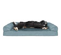 FurHaven - Cuccia in Gel rinfrescante per Cani di Taglia Grande/Media, con Cuscini Rimovibili e Rivestimento Lavabile, per Cani Fino a 25 kg, Divano in Peluche e Pelle Scamosciata, L, Blu (Deep Pool)