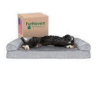 FurHaven - Cuccia in Gel rinfrescante per Cani di Taglia Grande/Media, con Cuscini Rimovibili e Rivestimento Lavabile, per Cani Fino a 25 kg, Divano in Peluche e Pelle Scamosciata, L, Grigio