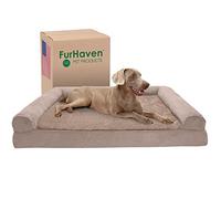 Furhaven Cuccia per cani in gel rinfrescante per cani di taglia grande, con cuscini rimovibili e fodera lavabile, per cani fino a 56,7 kg, divano in peluche e pelle scamosciata, color mandorla, Jumbo