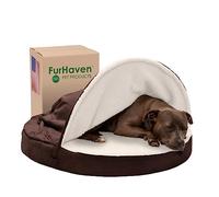 Furhaven Cuccia per Cani Rotonda in Gel rinfrescante da 89 cm, per Cani di Taglia Grande/Media con Copertura Rimovibile Lavabile, per Cani Fino a 22,7 kg, in Sherpa e Pelle Scamosciata, Colore