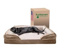 FurHaven Cuccia rinfrescante per cani di taglia grande, con cuscini rimovibili e copertura lavabile, per cani fino a 56,7 kg, divano in peluche e velluto, perfetto comfort, marrone pietra, Jumbo