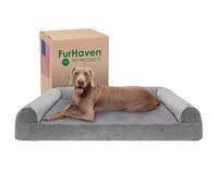 Furhaven Cuccia rinfrescante per cani di taglia grande, con cuscini rimovibili e fodera lavabile, per cani fino a 56,7 kg, divano in pelliccia sintetica e velluto, grigio fumo, Jumbo Plus/XXL