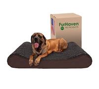 FurHaven Cuccia rinfrescante per cani di taglia grande, con fodera rimovibile e lavabile, per cani fino a 68 kg, ultra soffice, in finta pelliccia e pelle scamosciata, materasso sagomato Luxe Lounger