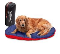 Furhaven Large Dog Bed Trail Pup Travel Pillow Mat w/Stuff Sack, Washable - Flame Red/True Blue, Large