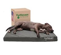 Furhaven Large Memory Foam Dog Bed Water-Resistant Indoor/Outdoor Logo Print Oxford Polycanvas Mattress w/Removable Washable Cover - Stone Gray, Large