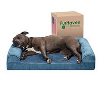 Furhaven Large Orthopedic Dog Bed Faux Fur & Velvet Sofa-Style w/Removable Washable Cover - Harbor Blue, Large