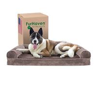 FurHaven Lettino per cani in schiuma di gel refrigerante XL in finta pelliccia e velluto, con rivestimento rimovibile e lavabile, marrone Driftwood, Jumbo (XL)