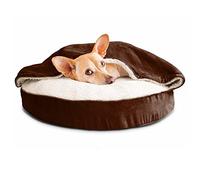 FurHaven Letto Ortopedico Rotondo per Cani di Taglia Media/Piccola con Copertura Lavabile Rimovibile, per Cani Fino a 13,6 kg, in Sherpa e Pelle Scamosciata, Colore Espresso, 66 cm