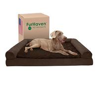 FurHaven Letto per cani in schiuma di gel rinfrescante stile divano in peluche e pelle scamosciata, espresso, Jumbo Plus (XX-Large)