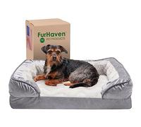 Furhaven Medium Memory Foam Dog Bed Perfect Comfort Plush & Velvet Waves Sofa-Style w/Removable Washable Cover - Granite Gray, Medium
