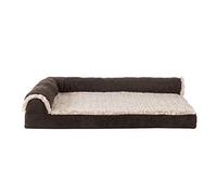 FurHaven Two-Tone Faux Fur & Suede L Chaise Letto per Cani in Schiuma Gel rinfrescante, Poliestere, Espresso, 76 x 51 x 15 cm (L x W x H)