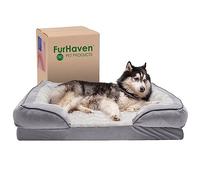 Furhaven XL Memory Foam Dog Bed Perfect Comfort Plush & Velvet Waves Sofa-Style w/Removable Washable Cover - Granite Gray, Jumbo (X-Large)