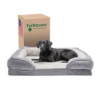 FurHaven XL Orthopedic Dog Bed Perfect Comfort Plush & Velvet Waves Sofa-Style w/Removable Washable Cover - Granite Gray, Jumbo (X-Large)
