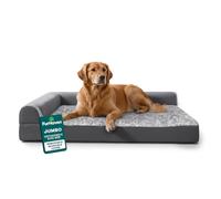 Furhaven XL Orthopedic Dog Bed Two-Tone Faux Fur & Suede L Shaped Chaise w/Removable Washable Cover - Stone Gray, Jumbo (X-Large)