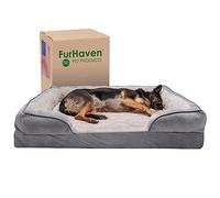 Furhaven XXL Memory Foam Dog Bed Perfect Comfort Plush & Velvet Waves Sofa-Style w/Removable Washable Cover - Granite Gray, Jumbo Plus (XX-Large)
